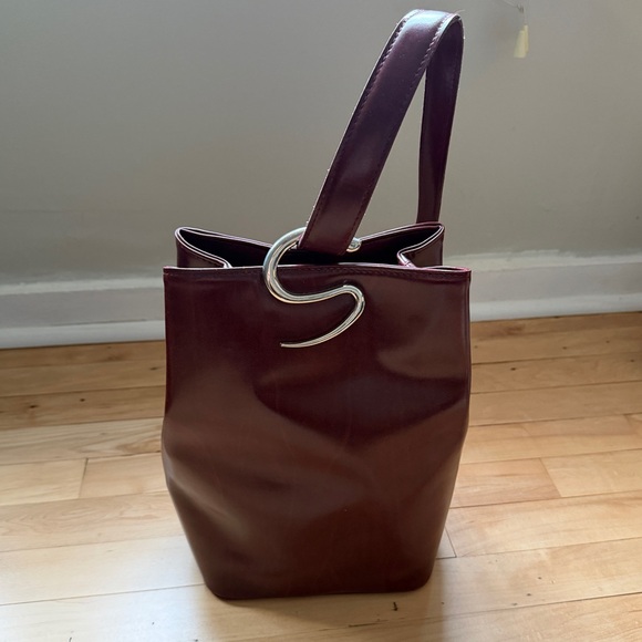 Burgundy Shoulder Bag with Silver Accent - Picture 1 of 8